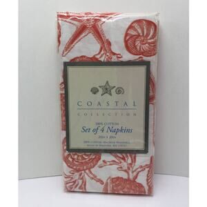 Coastal Collection Shells Coral Color Set of 4 Napkins 20x20